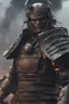 Placeholder: close up of a cybernetic samurai in action, half machine, half man, fighting, chaos and smoke background, 8k, highly detailed and realistic