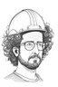 Placeholder: Please generate a simple line drawing of an engineer's head with crazy hair and hat