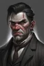 Placeholder: Portrait of a half-ogre well dressed, scars on his face, grey skin,
