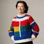 Placeholder: Jeanne Polge wearing an Ugly Christmas Sweater by Nicolas de Staël: solid areas of primary colors