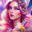 Placeholder: bright fairy, beautiful portrait, flowery landscape, cosmic atmosphere, perfect composition, 8k, super detailed, delicate flowers, complemfentary colours, intricate details