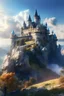 Placeholder: witch, rock castle, mountains, sunny time, realistic picture