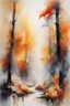 Placeholder: Autumn forest by Willem Haenraets, watercolor, on watercolor paper, wet on wet and splattering techniques, centered, perfect composition, abstraction, surrealism