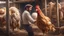 Placeholder: Hyper Realistic a chicken is beating a handsome-young-farmer from its beak inside a chicken coop with scared expressions on farmer's face few haystacks behind & feathers whirling dramatic & cinematic ambiance