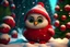 Placeholder: Cute Santa smiley in a red jacket in the snow and Christmas tree, a cute cute little bug-eyed megafowl kawaii. high resolution, 64k, detail rendering, high quality, fantasy, soft warm lighting, fluffy eyelashes, macro photography, 3D rendering, hyperrealism, hyperesthetic, sharpen, CGI