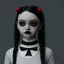 Placeholder: Jenna ortega with wednesday addams black dress,soft goth libstick, wednesday addams make up, dramatic lighting, highly detailed, volumetric lighting, unreal engine, 8k