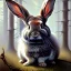 Placeholder: frank frazetta style, cute rabbit in the forest clearing