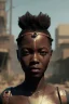 Placeholder: Beautiful portrait of african girl post-apocalypse robots in a cyberpunk city, sci-fi fantasy style, 8k,dark