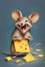 Placeholder: Design of a mouse eating cheese and laughing