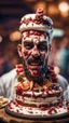 Placeholder: portrait of wilderness muzzled cannibal baker the highest advanced art cake sculpture during a casino game show, bokeh like f/0.8, tilt-shift lens 8k, high detail, smooth render, down-light, unreal engine, prize winning