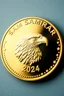 Placeholder: view of word , SAM SAMARRAI 2024, on the edge on the gold coin ,with picture of eagle head, in the middle of the coin.