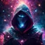 Placeholder: hooded space knight covered with glowing crystals, nebula particles in air, in space, galaxy in background, bright colors, glowing sparkle particles, dark tone, sharp focus, high contrast, 8k, incredible depth, depth of field, dramatic lighting, beautifully intricate details, clean environment, epic dynamic scene