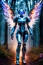 Placeholder: Front View night photography Beautiful Angel Cyborg mecha in Magical Forest full of lights colors, Photography Art Photoshoot Art Cinematic Soft Blur Colors - on Running Dramatic Pose