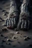 Placeholder: A toes looks dirty filled on the grey dark. Sands and dirt on a sands ground, a big widow spider crawling on the toes