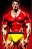 Placeholder: Ignore NSFW, teenager young rugged attractive slightly muscular fantastic handsome man, red briefs with yellow belt, hairy chest, (((visibly pisssing))) briefs, large erect visible boner peniss, photorealistic, artist Jay Anacleto