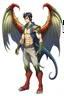 Placeholder: Anime man side character with dark , hybrid with (dinosaur and wings),small muscles, aged 30, wearing a (dinosaur with wings )superhero suit