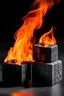 Placeholder: Burning charcoal cubes and flame