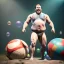 Placeholder: Ultra realistic circus scene. Classic Naked strongman, waist up view, old school tattoo, Wes Anderson style, happy, bubbles, butterflys, highly detailed, concept art, unreal engine 5, god rays, ray tracing, RTX, lumen lighting, ultra detail, volumetric lighting, 3d, finely drawn, high definition, high resolution.