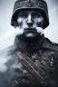 Placeholder: All black German soldier, head made out of white smoke, dark, rage, sorrow, high definition, ultra 8 k, volumetric lighting, blue fire, fog