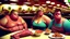 Placeholder: overeaters anonymous members sitting at the golden corral buffet meat section