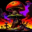 Placeholder: A fantabulous black, lime, and tangerine (((mushroom tower house))) erected atop a (geologic pillar), surrounded by the uncanny imaginative ((( swirling skies))), offset by the stark hues of a (neon-tinged nebulous space scape), within. captured by the hand a skilled master painter with a focus on (softly blurred compositions and voluminous lighting).