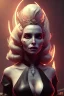 Placeholder: Constance Langdon as evil queen in black leather, leather, busty, cleavage, angry, stern look. character design by cory loftis, fenghua zhong, ryohei hase, ismail inceoglu and ruan jia. unreal engine 5, artistic lighting, highly detailed, photorealistic, fantasy