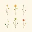Placeholder: concept art of six low poly stylized alien dry single leaf plant on a neutral background. Strange fictional extraterrestrial flora with unusual shapes