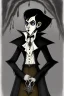 Placeholder: black haired young man necromancer wizard with gothic jewelry in the style of charles addams