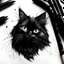 Placeholder: Charming ink drawings reimagine fluffy black cats as adorable balls of fur