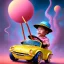 Placeholder: A one-year-old boy rides in the plastic funny toy-car on the middle of a busy street in new york. He has and a large-brimmed straw hat. somehow photographic bright colors and sunset, fantasy art, Anna Dittmann, digital painting, dan mumford, oil on canvas, jeff koons, akihito yoshida, wlop, kodachrome,