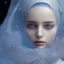 Placeholder: clouds of fog as woman's face, dissolving, disintegrating, wearing blue hijab, fine detail, highly intricate, wearing blue hijab, modern surrealism painting, high-quality, volumetric lighting, 8k, ultrahd, George Grie, Marco Escobedo, Igor Morski,Brian Froud, Howard Lyon, Selina French,