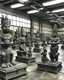 Placeholder: A dark warm gray ominous mega factory designed in Hawaiian tiki statues painted by Claude Monet