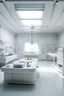 Placeholder: A pure white laboratory/operating room with a mix of medieval, scientific, and magical tech