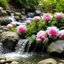 Placeholder: A waterfall with peonies and stones all around not only bright to remove