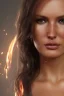 Placeholder: camilla luddington face, lara croft clothes, portrait busty and face, light effects, particles, explosion fire,