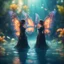 Placeholder: two mind flawyer witches with butterfly wings under water in well lit well ,bokeh like f/0.8, tilt-shift lens 8k, high detail, smooth render, down-light, unreal engine,bokeh like f/0.8, tilt-shift lens 8k, high detail, smooth render, down-light, unreal engine