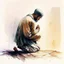 Placeholder: A man is praying namaz, watercolour painting