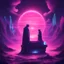 Placeholder: magic words of spell in a world fantasy, synthwave picture style with light pixel,