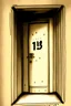 Placeholder: dibujo de ascensor con los botones de llamada y el numero de piso -13 abierto visto desde el pasillo dibujado en de pergamino antiguo color ocre y vacio