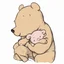 Placeholder: simple line drawing of Winnie the pooh cuddling piglet. White background.