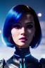 Placeholder: Futuristic cyborg, portrait from waist up, vibrant hair color, vibrant eyeshadow color, intricate eyeliner, vibrant eyeshadow, clear completion, soft lighting, 4k resolution, intricate details, insanely detailed, colorful cityscape background, masterpiece, expert, cinematic smooth, retroanime style, realistic details, no helmet