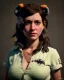 Placeholder: Portrait, Irish waitress woman with monster muppet mask that covers her entire head, retro style, Sesame Street style, black, smooth, unreal engine 5, god lights, ray tracing, RTX, lumen lighting, ultra detail, volumetric lighting, 3d.