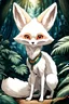 Placeholder: In anime, an anthropomorphic white fur fennec fox is a male character in the tropical forest.