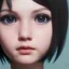 Placeholder: potrait emo girl, eyes like ocean blue, short hair, smile, 8k, rtx, eyebrows like serious, facing left, real, loli