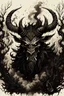 Placeholder: Picture of Minotaur covered in vines leveling up with flames and smoke, the horns are thorny and covered in spikes and the image is in a gothic ink style with a serious atmosphere