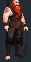 Placeholder: Dungeons and dragons character, warrior dwarf male, high detail, High definition, ginger braided beard, ginger long hair in a bun, metal plate armor, short height, black backdrop, mustache, holding a long war axe, cloak, short bulky body, stout