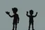 Placeholder: Boy character silhouette with creative trophy with his hand like winner stand on stage