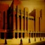 Placeholder: A golden monastery designed in ancient Egyptian hieroglyphics painted by Lyonel Charles Feininger