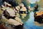 Placeholder: day, lake, rocks, begginer's landscape, 2000's sci-fi movies influence, willem maris impressionism paintings