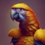 Placeholder: isometric clean art of a parrot,warrior suit, soft lighting, high definition, unreal 5, full body